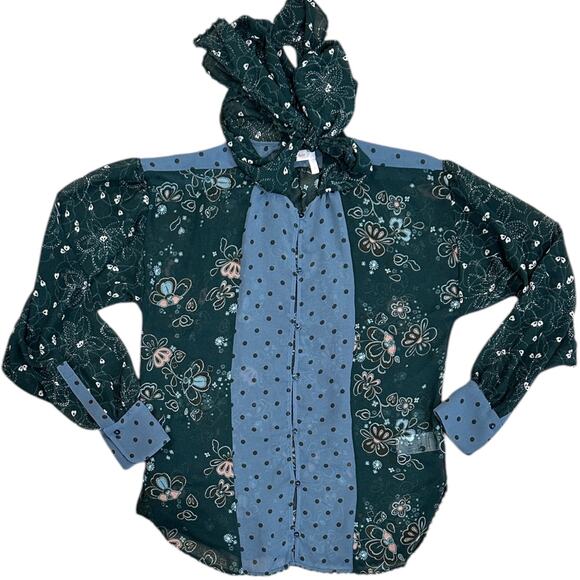 See By Chloe Frosty Green Scarf Neck Blouse - Picture 2 of 10